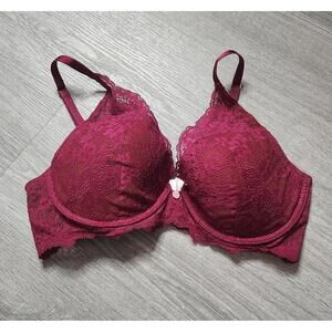 Victoria's Secret Bra Womens 36D Burgundy Dream Angels Plunge Lace Underwire